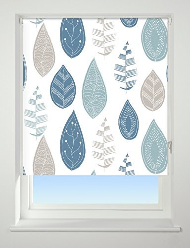 UNIVERSAL Leaf Patterned Thermal Blackout Roller Blind, Blue, W60cm