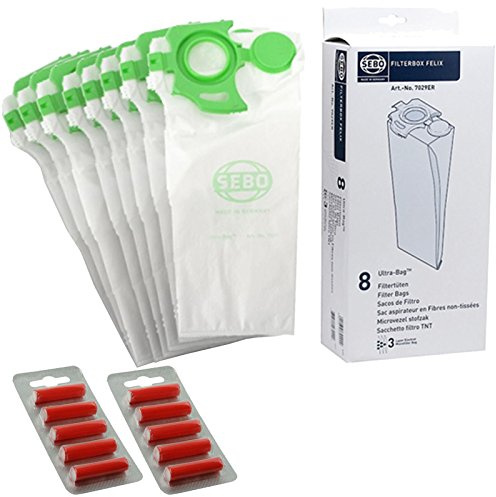 Genuine SEBO Felix and Dart Vacuum Cleaner Bags (Pack of 8 + 10 Air Fresheners)