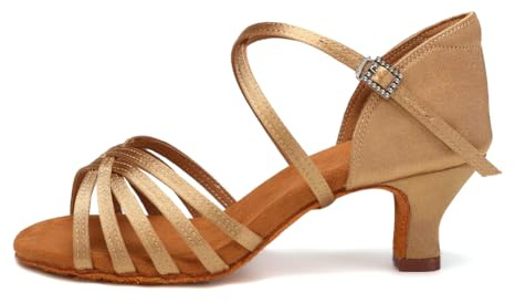 HIPPOSEUS Women's Latin Dance Shoes Beige 2 inch Heel Professional Ballroom Salsa Dance Practice Shoes Suede Sole,8 B(M) US