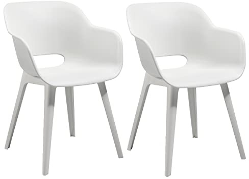 Allibert by Keter Gartensessel Akola, weiß, 2er Set, Kunststoff, 56.7 x 55.8 x 80.1 cm, Schalenstuhl in Cupform, perfekt für Garten, Terrasse oder Esszimmer