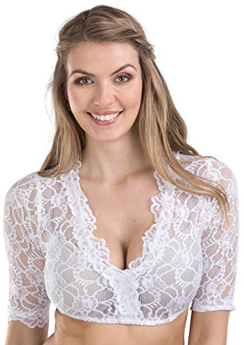 Schöneberger Trachten Couture Elegant & Exclusive Dirndl Blouse lace White/Transparent - Dirndl Blouse Windrose (US:18 (EU50), White)