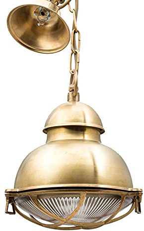Licht-Erlebnisse Pendelleuchte Messing IP43 mit Riffelglas maritimes Design POGONI Außenleuchte Laterne Terrasse