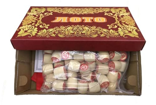 GMMH Bingo Set, Russisches Lotto, Spiel, Gesellschaftsspiel mit Holzfiguren (Kartonkiste, LN-31-5) Spieleabend Familie/Party, Loto Bingospiel Familienspiel für Erwachsene und Kinder ab 6 Jahren
