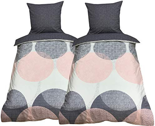Leonado Vicenti Baumwolle Bettwäsche 135x200 4teilig rosa grau weiß mit Wendefunktion und Reißverschluss
