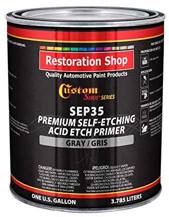 Custom Shop Premium Gray Self Etching Primer, 1 Gallon - Ready to Spray Paint, Excellent Adhesion to Bare Metal, Steel, Aluminum, Fiberglass - Use on Automotive Car Parts, OEM Industrial Coating