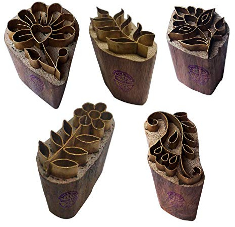Royal Kraft Floral Latón Madera Sellos (conjunto de 5) - DIY Tela, Arcilla, cerámica Bloques BHtag0001