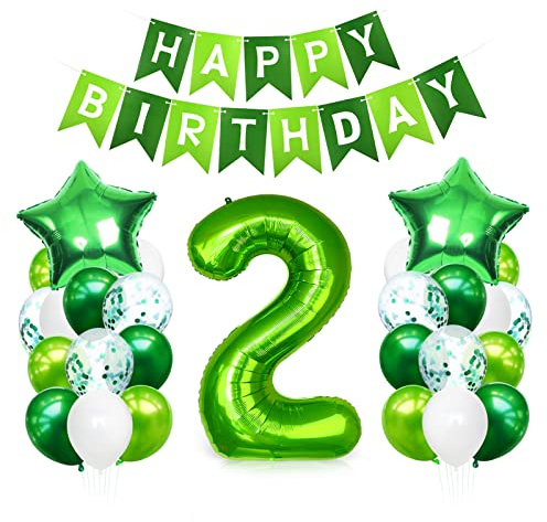 Bluelves Luftballon 2. Geburtstag Grün, Geburtstagsdeko 2 Jahre Junge, Helium Ballon 2 Geburtstag, Riesen Folienballon Zahl 2, Deko 2 Geburtstag Junge, Ballon 2 Deko zum Geburtstag