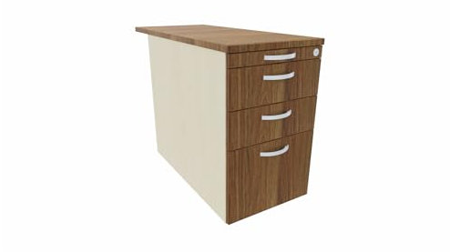 Standcontainer mit Hängeregistratur und 2 Metall-Schubfächern und 1000 mm Abdeckplatte, Utensilienschubfach, Metall-Rollschubführung, Zentralverriegelung, 438x1000x720, Nussbaum/Nussbaum/Ahorn