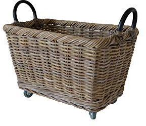 B18-CR Cesto Portalegna in Rattan Naturale con Ruote (Small)
