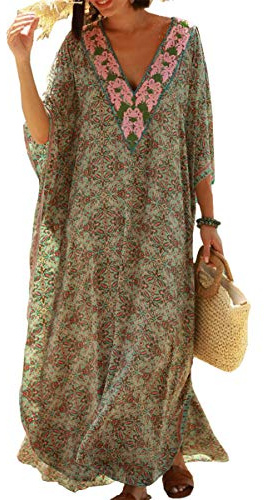 LikeJump Donna Bohémien Vestito da Spiaggia Maxi Kimono Abito Copricostume Kaftan Bikini Cover ups