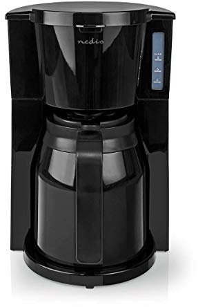 Nedis 1L Filter Coffee Machine with Keep Warm Thermal Jug for 8-10 Cups, Anti Drip Function, Reusable Filter - Black