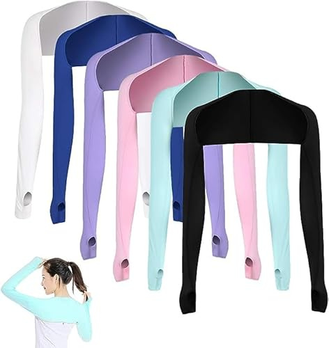 AOUTACC 6 Pieces Cooling Shawl Arm Sleeves Sun Protection with Finger Hole Anti-UV, Comfortable & Breathable Ladies Cooler Shrug Ideal for Women Golfing Riding Fishing or Any Outdoor Sports