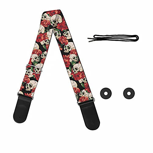 Pizding Starry Gitarrengurt mit verstellbarem Schultergurt für die Handtasche, Bassgitarre, Blume Totenkopf, One size