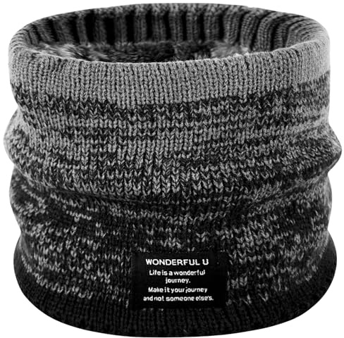 OKIDSO Winter Fleece Scarf Neck Warmer - Thermal Snood Neck Gaiter Warm Knittted Circle Scarves for Men Women 3 in 1 Lined Thick Neck Tube Hat Face Covering for Cycling Motorcycle Motorbike Sports