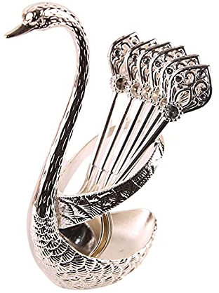 Cuchara de postre, cuchara pequeña de acero inoxidable, 6 piezas, cucharillas de sopa, cuchara de helado, cuchara de cisne, cuchara de mesa para bar, recepción, cocina, restaur, color plateado