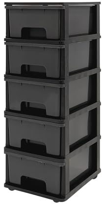 ABBAware Schubladenbox, Schubladen-Container auf Rädern, 5 große 17 Liter Schubladen, der Umwelt zuliebe aus recyclebarem PP Kunststoff, in schönen Farbvarianten, Rollcontainer, Organizer, Stapelboxen