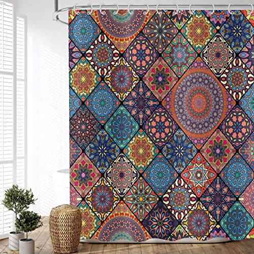 ASDCXZ Duschvorhang, Boho, 180 x 200 cm, wasserdichter Stoff, für Badezimmer, waschbar, für Badewanne mit 12 Haken