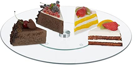 Relaxdays Plato Giratorio Tartas Redondo, Soporte Pasteles y Bollos 30 cm, Expositor Pastelería Cristal, Transparente, Acero Inoxidable
