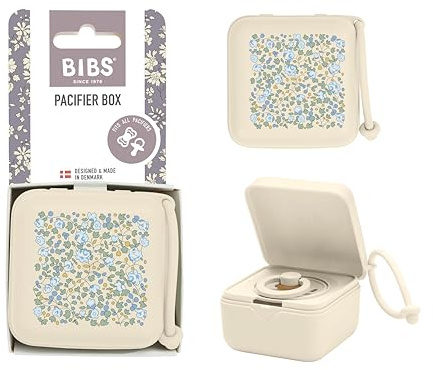 Bibs Liberty pacifier case with loop, for storing and transporting dummies, offers space for three pacifiers, 100% BPA-free material. Made in Denmark, Onesize, Eloise Ivory
