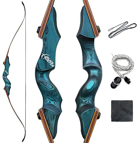 OUBOTER Black Hunter Bogenschießen Bögen 60 Zoll Takedown Recurvebogen Linke Hand 20-60lbs Traditionell Holzbogen Recurvebögen Für Erwachsene Sportbogen (45LBS)