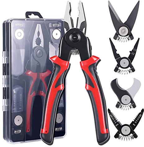 5-PCS Plier Tool Set 5 in 1 Versatile Tool & Black&Red with Linesman Plier, Wire Stripper, Crimping Tools, Sheet Metal Shear