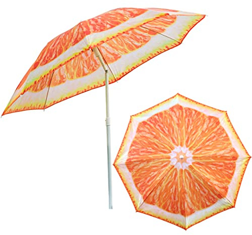 botle Parasol pour le jardin - Matériau : polyester/TNT non tissé/acier - Couleur : thème touristique - Plage - Facile à plier - Fonction de freinage - Moderne et fonctionnel, Orange, D 180 cm