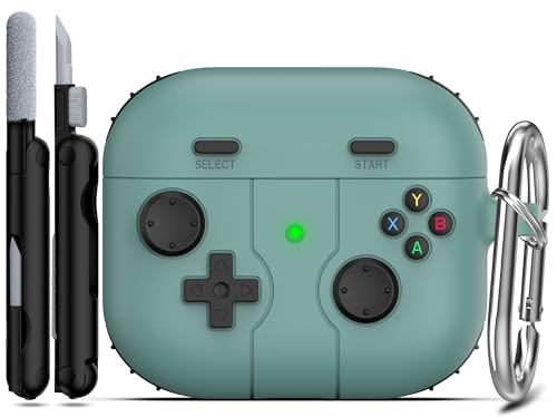 RFUNGUANGO Compatibile con Custodia AirPods 3 generazione, design del giocatore di gioco per bambini, adolescenti, donne e uomini, custodia in silicone morbido per cover airpods 3,Verde