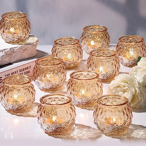 DARJEN Gold Votive Candle Holders Set of 24- Round Glass Candle Holders Bulk for Table Centerpiece, Tea Lights Candle Holders for Wedding Shower, Party, Home Decor