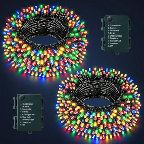 Hopelit LED Lichterkette Außen Batterie 2 Stück, 10m 100 LEDs Bunt, Lichterkette Outdoor mit Timer und 8 Modi, Wasserdicht Lichterkette Innen für Garten, Party, Balkon, Hochzeitsdeko