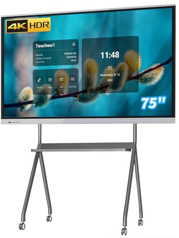 TouchWo 75 Zoll Touchscreen-Monitor Smart Board, 4K Interaktives Whiteboard, All-in-One PC Touchscreen mit Dual-System, Digital Signage Display für Büro, Klassenzimmer, Core i7 RAM 8GB+SSD 512GB