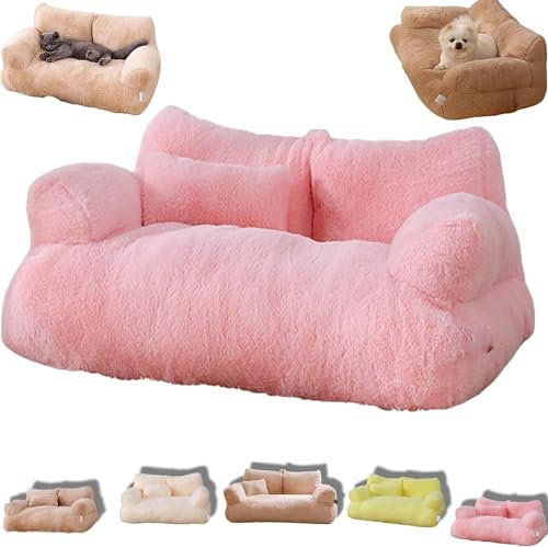 Pelinuar Beruhigendes Haustiersofa, beruhigendes Hundebett, Plüsch, Haustiersofa, weiches, beruhigendes Katzensofa, waschbar, Katzenbetten für mittelgroße und kleine Hunde und Katzen (M, Rosa)