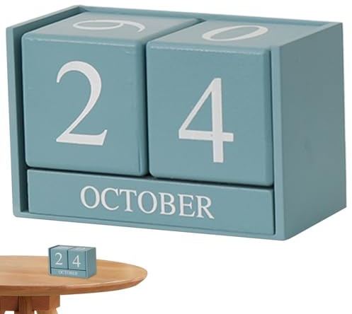 Block Calendar, 6.1x3x3.9 Perpetual Calendar for Month Date Display, Small Wooden Desk Calendar, Reusable Desk Calendar Blocks for Home Office Farmhouse Blue