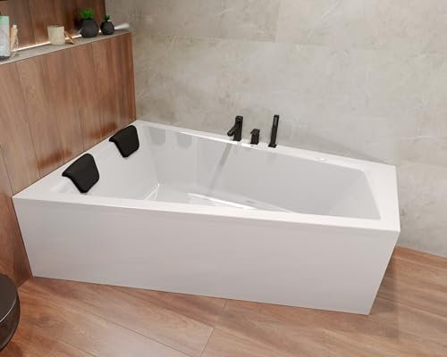 BADLAND Badewanne Original Weiß Acryl Wanne Eckbadewanne INTIMA 160x90 Links KOMPLETTSET SET + Kopfstützen + Füßen und Exklusive Chrom Automatik Ablaufgarnitur Made in EU 4in1