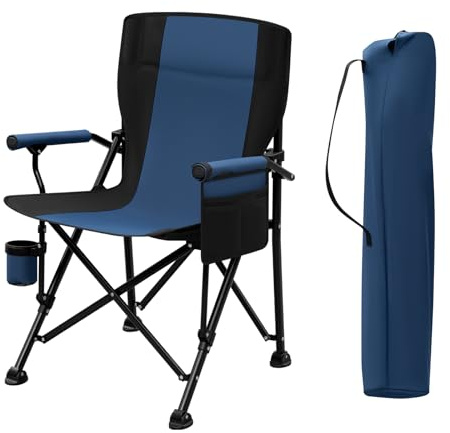 WOLTU Campingstuhl faltbar, Klappstuhl 150kg, Blau Schwarz | Angelstuhl Gepolstert mit Armlehnen, mit Getränkehalte Tragtasche, Gartenstuhl, für Balkon Garten Strand