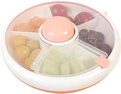 Bimhayuu Leakproof Snack Container, Rotating Food Storage Box Fruit Snack Dispenser Dustproof Snack Organizer, Compartmentalized Snack Box Food Spinner Organizer Rotating Snack Container (Pink)