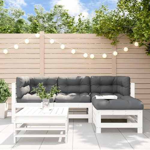 Homgoday Gartenmöbel-Set, 5-teilig und Kissen, Massivholz, weiß, Gartenmöbel-Set, Tisch und Stühle, Dekoration für Terrasse, Hof, Balkon, Typ 1