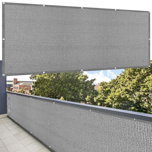 Balkon Sichtschutz Ohne Bohren 30 x 600 cm HDPE Atmungsaktiv Balkon-Verkleidung Schattiernetz Reißfest, mit Ösen Kabelbinder für Balkongeländer, Terrasse Garten, Hellgrau