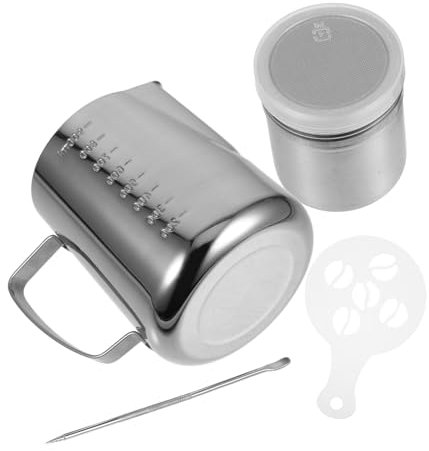 Mikinona Pichet Mousseur à Lait Inox 1000ml Bec Verseur Ergonomique En Acier Inoxydable 304 Pour Cappuccino Et Latte Art, Tasse à Expresso Professionnelle, Utilisation Café-barista, Set Unique