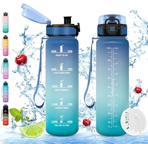 Borraccia Sportiva, Borraccia 1000ml, Borraccia Sport, Borracce ciclismo, Senza BPA & Prova di Perdite, Borracce per Bambini, Adulto, Bici, Scuola, Ufficio, Yoga