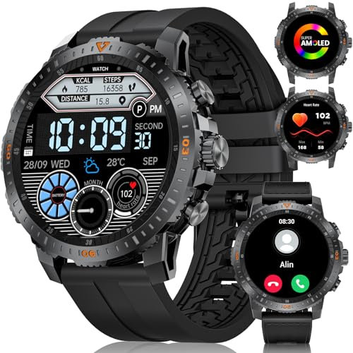 LIGE Reloj Inteligente Hombre Militar,1,43'' AMOLED/500mAh Smartwatch con Llamadas,24H Pulsómetro/Monitor de Sueño/Podómetro/100+ Modos Deportivos,IP68 Impermeable