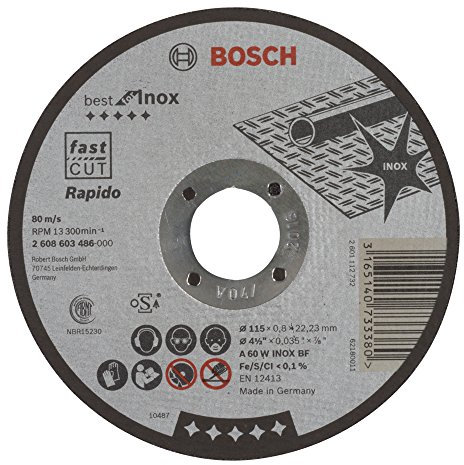 Bosch Professional 1x Trennscheibe Gerade Best for Inox - Rapido (Rostfreier Stahl, A 60 W INOX BF, Ø 115 mm, 0.8 mm, Zubehör Winkelschleifer) (Packung mit 10)