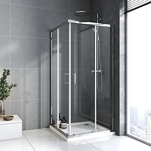 Duschkabine 100x100cm, Doppel Schiebetür Duschabtrennung Eckeinstieg Duschabtrennung mit 6mm ESG Glas,Höhe 185cm