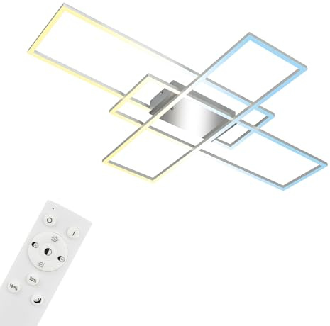 BRILONER - LED Deckenlampe mit Fernbedienung, Dimmbar, einstellbar von warmweiß bis kaltweiß, LED Lampe, Deckenleuchte, Wohnzimmerlampe, Schlafzimmerlampe, Küchenlampe, 104x71x9,5 cm, Chrom-Alu
