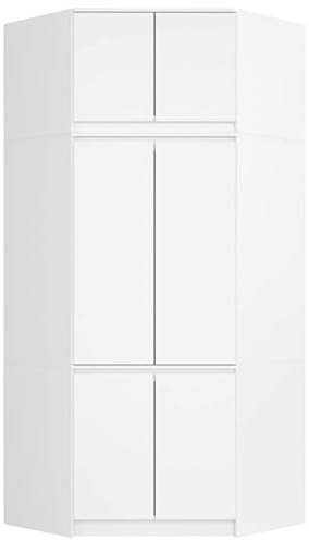 BDW Armoire d'angle avec Extension pour Les Chambres à Coucher - Élégante et Fonctionnelle - Grande Capacité - Style Universel - Montage Facile - 100 cm - 6 Portes, 9 Étagères - Blanc