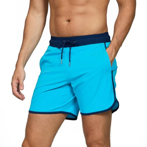 TMEOG Herr Badbyxor Badshorts Pool Surfing Snabbtorkande Boxershorts Hav Strand Baddräkt Vintage Badshorts med Fickor och Dragsko, Himmelsblå, XL