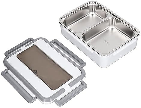 Fiambrera eléctrica calentador de alimentos portátil for adultos Potable autocalentable lonchera doble asas sin agua enchufable 2 rejillas de bajo ruido lonchera for coche camión oficina (EE.UU.