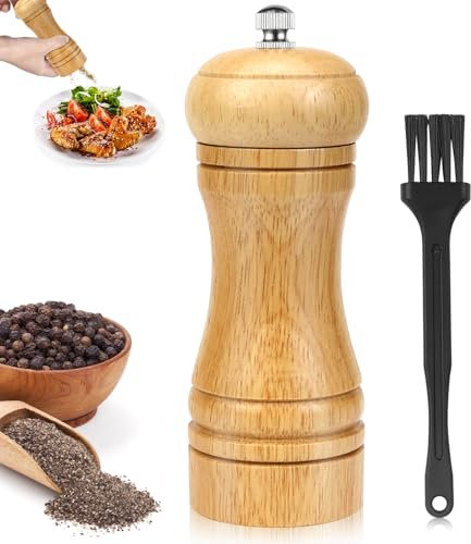 VZXZXE Molinillo de pimienta de madera, pequeño con ajustable, pequeño molinillo de madera manual para moler sal marina, pimienta y granos de pimienta