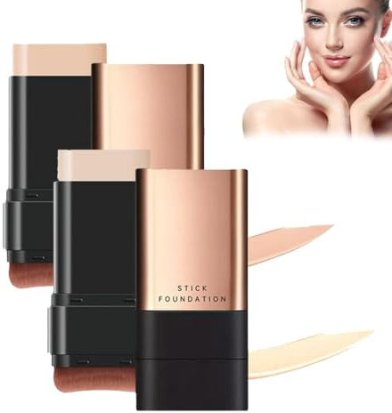 2 in 1- Luxury Anti-Wrinkle Foundation Stick, Korea Flawless Eraser Foundation Stick, Double Head Foundation Make-Up Stick, Hydrating Lightweight Foundation Stick (Brilliant White+Natural, one size)