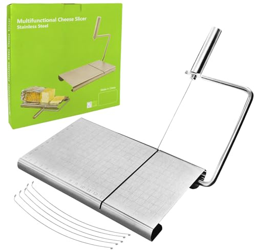 CYINGWIN Cortador de queso de línea de conversión, cortador de queso multifuncional de acero inoxidable con calibración, alambre de corte delgado de repuesto de talón extra