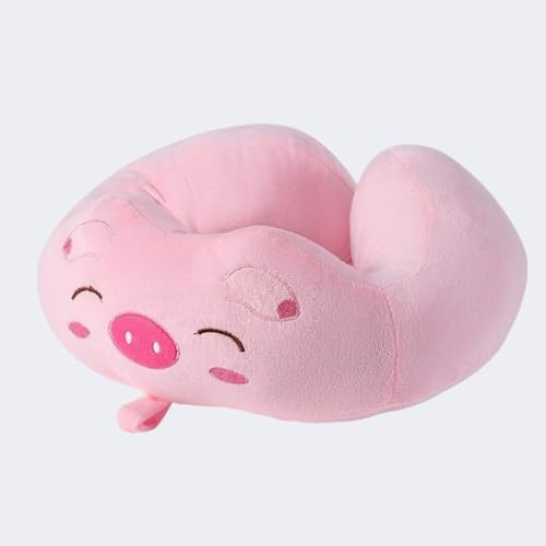 AQCQDQ Cojín de viaje para niños, cojín de viaje, elástico, en forma de U, para niños y adultos, cojín cervical para coche, tren, oficina o hogar (cerdo, 30 cm)